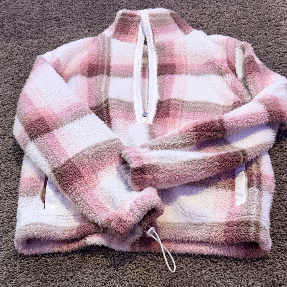 Cozy Pink and Brown Plaid Fleece Pullover